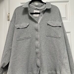 Aerie Gray Waffle Knit Button-Up Top